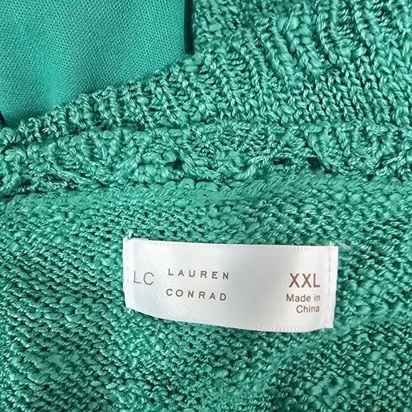 Lauren Conrad Pointelle Knit Tank Womens Plus Size XXL Turquoise Green Boho New - Picture 3 of 8